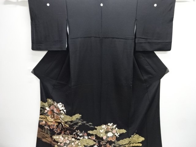 JAPANESE KIMONO / TOMESODE / PEOPLE IN THE PAST & FLOWER CART 